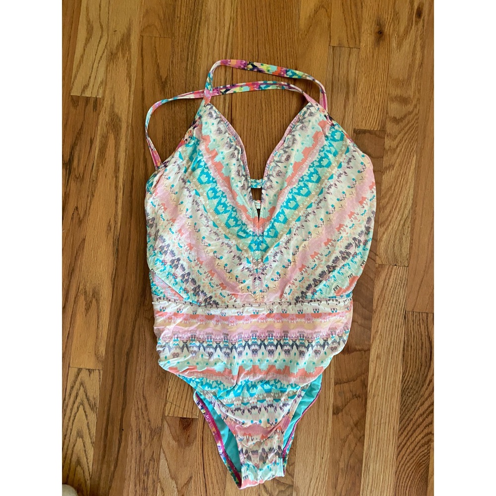 Bleu Rod Beattie Swimsuit One Piece Pastel Key Hole Multicolor sz 16W